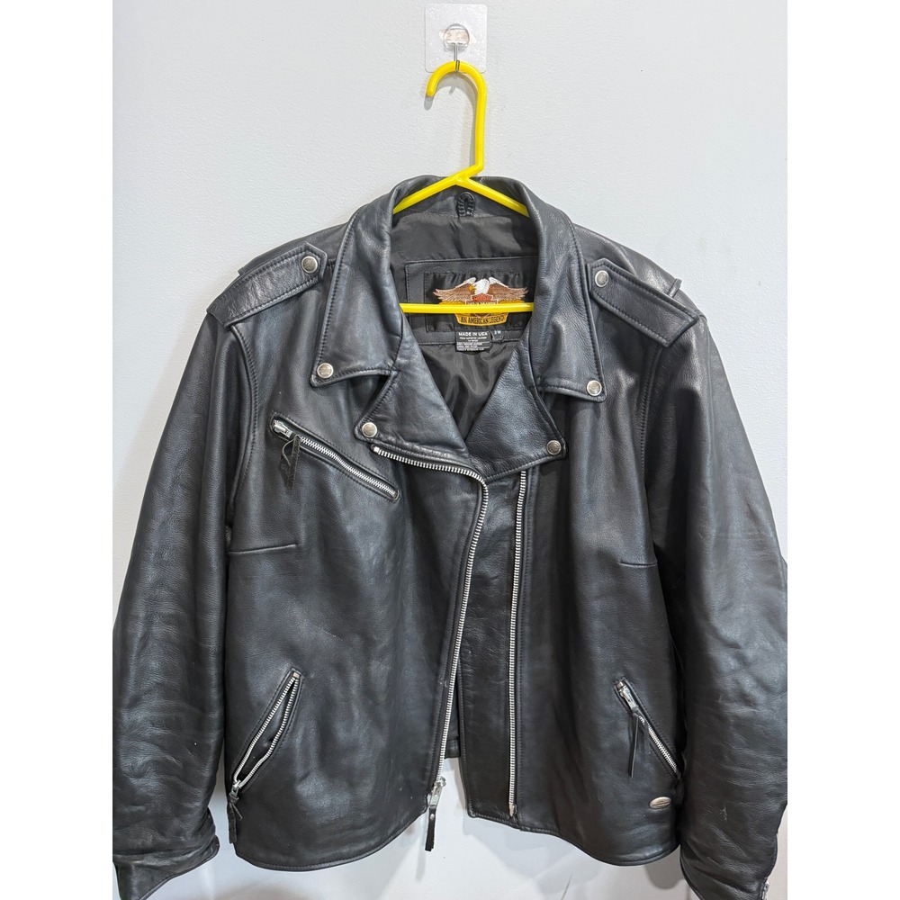 Vtg Harley-Davidson Womens 3W Black Leather Motorcycle Jacket Made in USA  3W